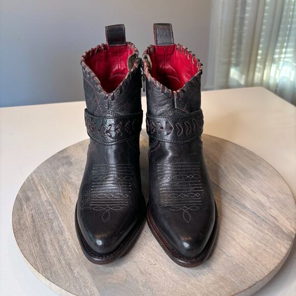 NEW Bed Stu Tania Black Rustic Crimson Ankle Boots 8.5 Women’s Handmade Mexico - Picture 5 of 14